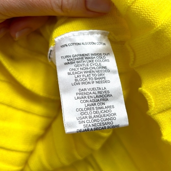 Calvin Klein Jeans Yellow Rib Knit V-Neck Cotton Cardigan - Picture 5 of 8